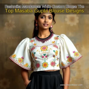 Read more about the article Rashmika Mandannas White Custom Blouse  The Top Masaba Gupta Blouse Designs